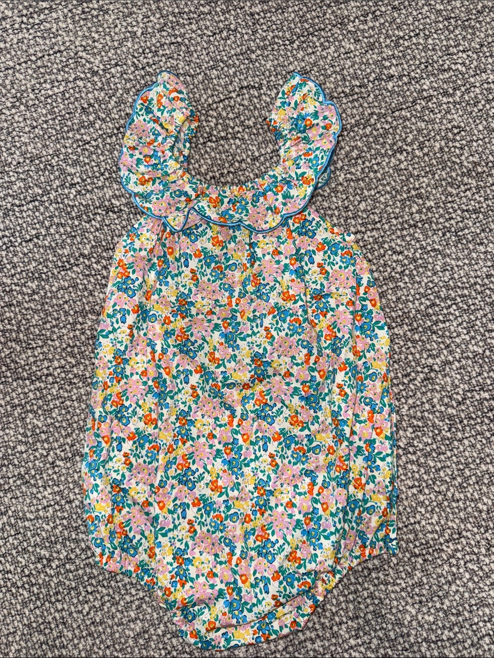 Floral Ruffle Collar Baby One-Piece - Pink & Teal